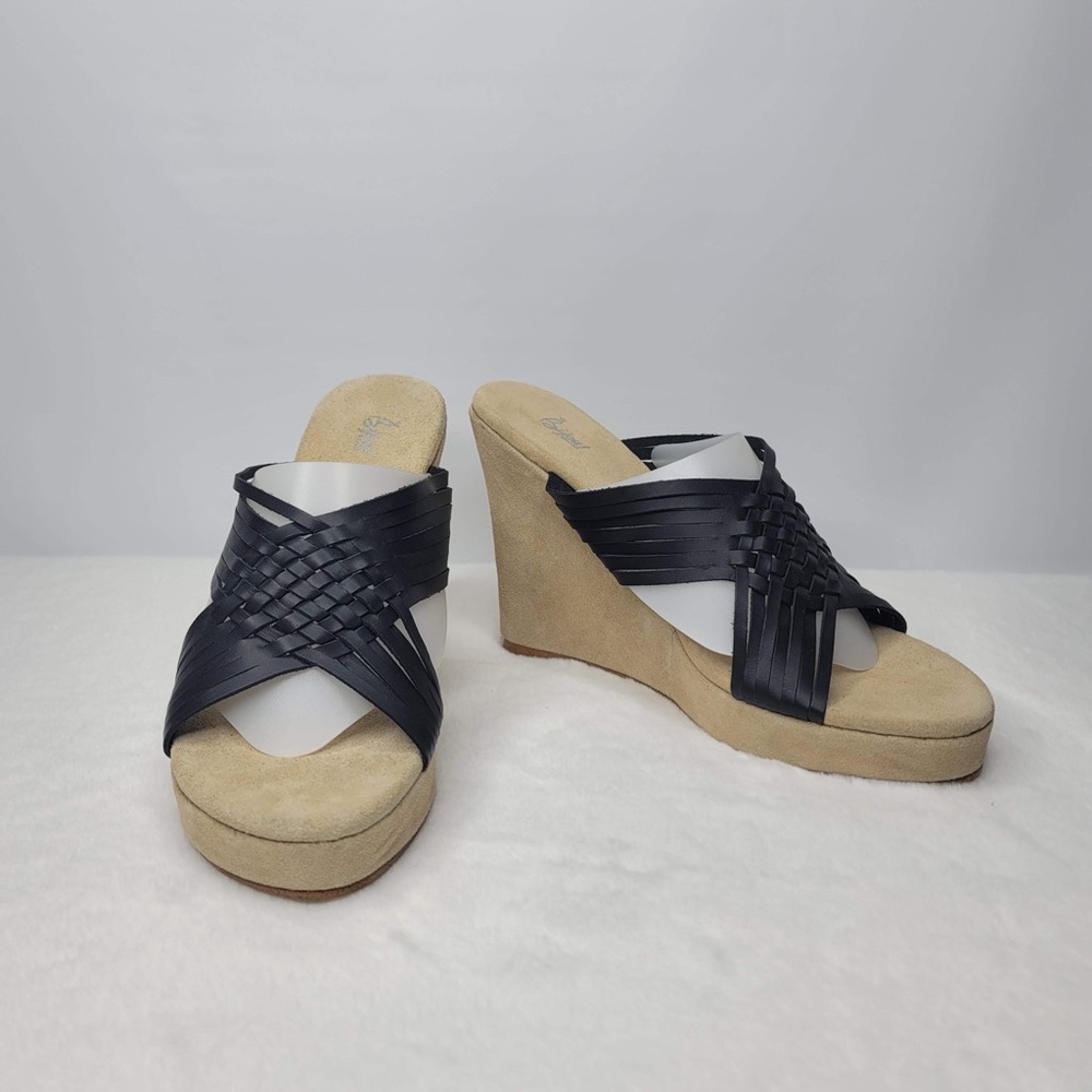 Bijou Shoks Leather Multi Strap Wedge Sandals Sz 9